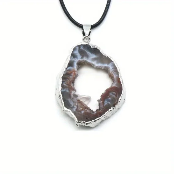 Collier pendentif en agate naturelle Quartz brut et cristal de guérison 1