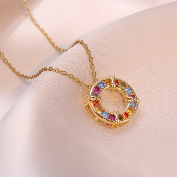 Collier pendentif arc-en-ciel multicolore en zircon cubique 2